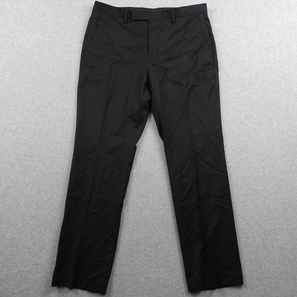 Marc Anthony Pants Mens 34x30 Wool Dress Suit Formal Flat Front Black Striped